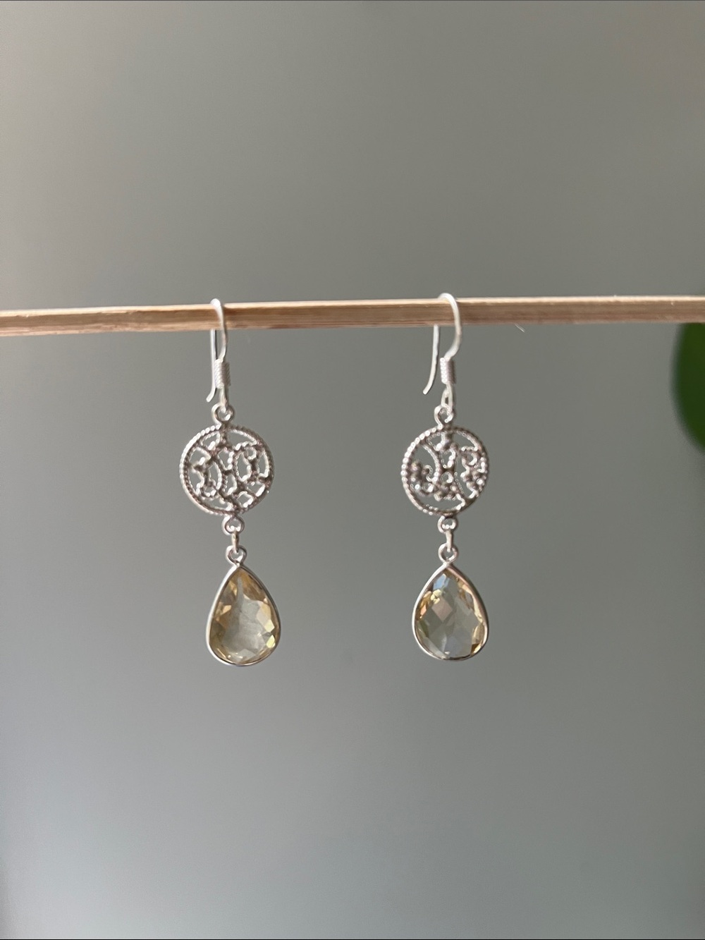 Lemon Quarts Sterling Silver Filigree Earrings